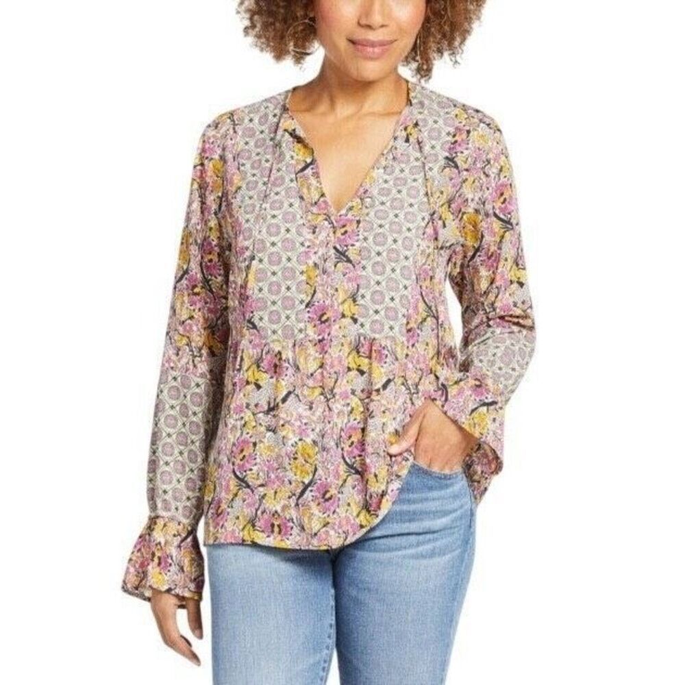 Allison Joy Mackenzie Floral Top Chiffon Size Large